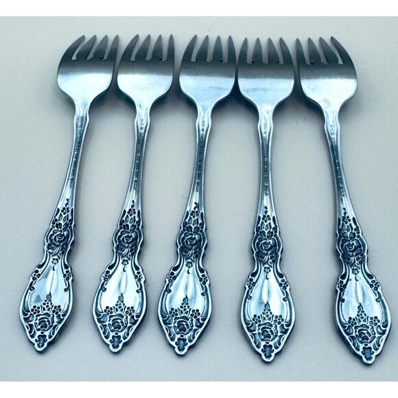 5 Oneida OCO WORDSWORTH Salad Forks USA Glossy Stainless Steel Flatware - Picture 3 of 7